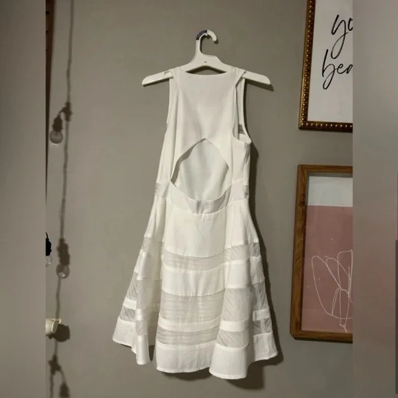 LuLu’s Coveted Curated Collected White Stripe Mini Dress with Mesh Detailing - Picture 6 of 8